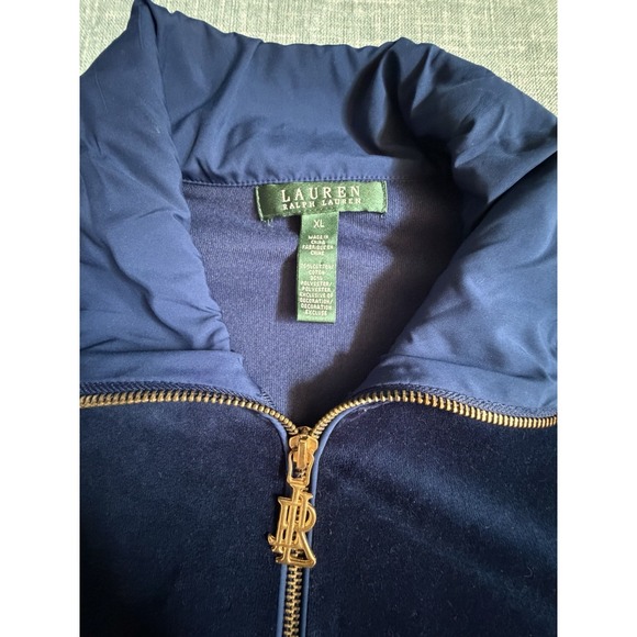 Lauren Ralph Lauren Velvet Zip Jacket Navy Blue Gold Button Pockets Women XL - Picture 4 of 6